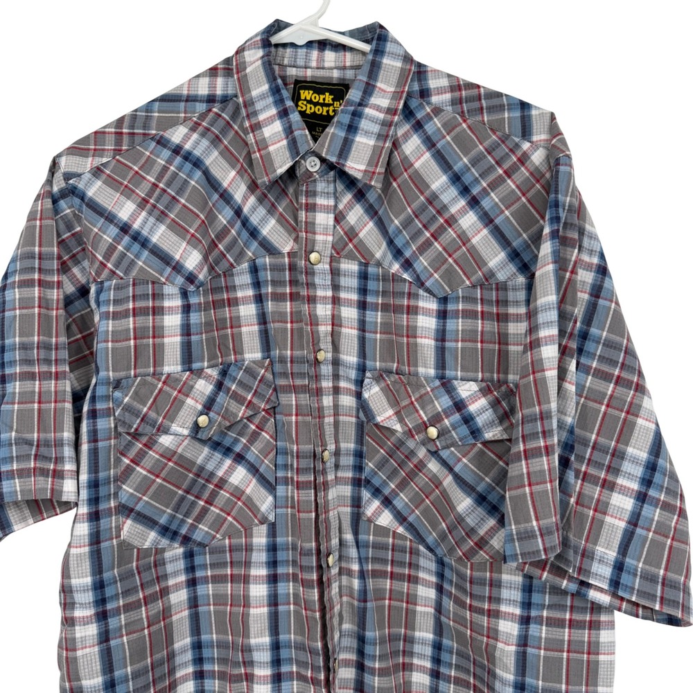 Work n Sport Mens Plaid Western‎ Snap Button Up Short Sleeve Shirt Western LT